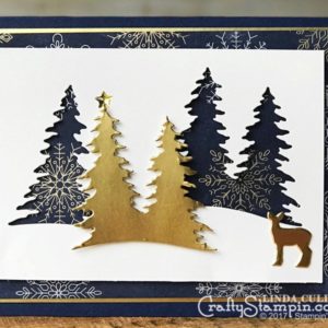 Coffee & Crafts Class: Card Front Builder | Stampin Up Demonstrator Linda Cullen | Crafty Stampin’ | Purchase your Stampin’ Up Supplies | Card Front Builder Thinlits Dies | Year of Cheer Specialty Designer Series Paper | Gold Foil Sheets | Metallic Enamel Shapes | Night of Navy Reinker