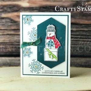 Lots of Cheer Snowman | Stampin Up Demonstrator Linda Cullen | Crafty Stampin’ | Purchase your Stampin’ Up Supplies | Lots of Cheer Stamp Set | Stitched Nested Labels Dies | Colorful Seasons Stamp Set | Old Olive / Pretty Peacock Reversible Ribbon